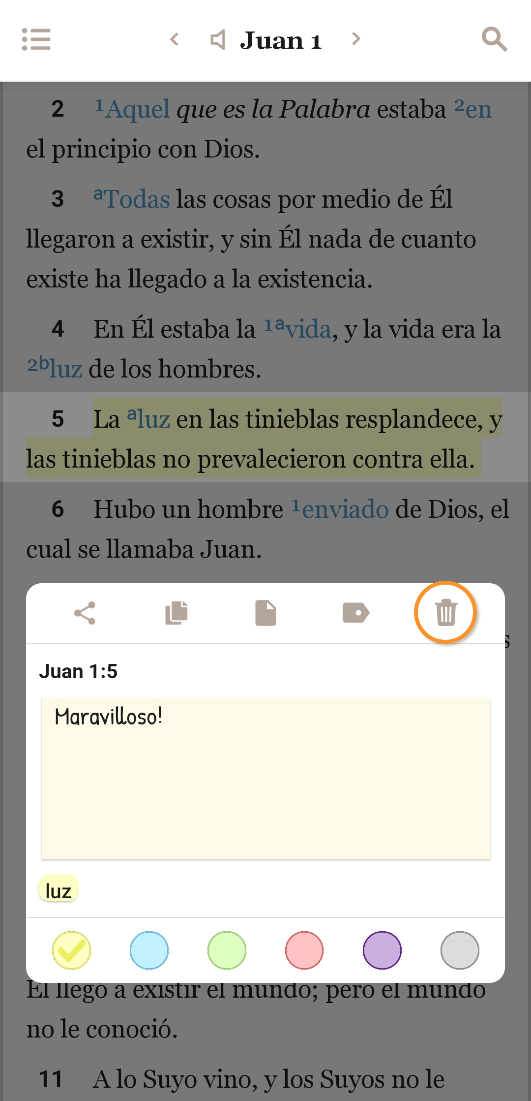 Borrar todas las anotaciones de un versículo